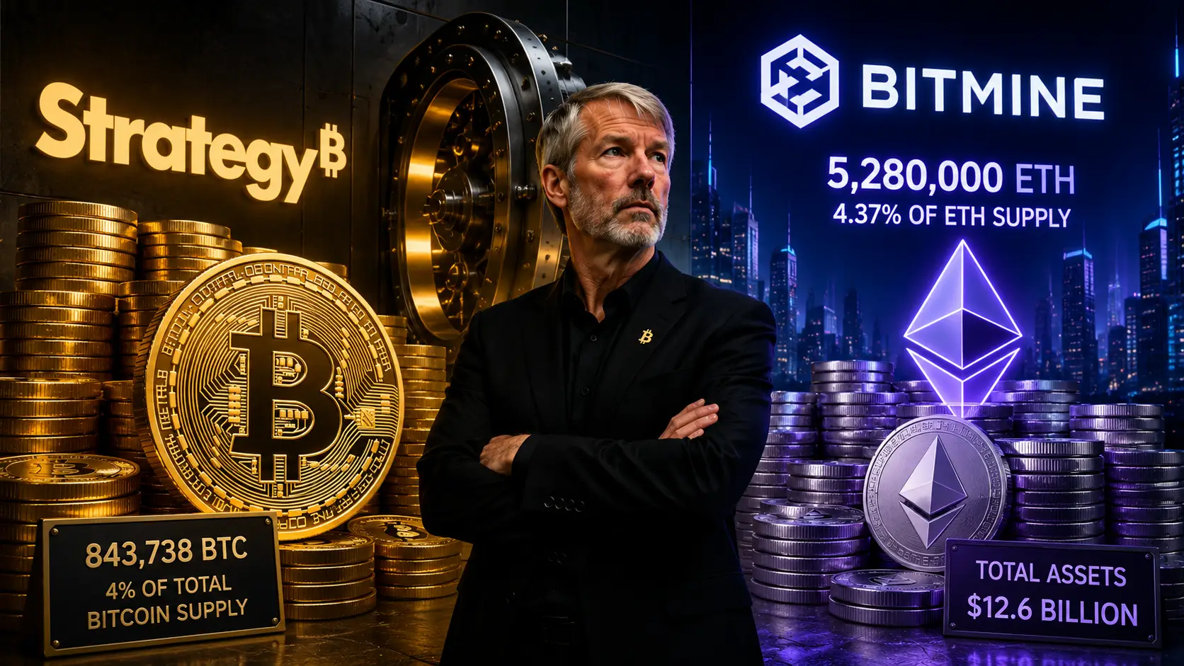 Strategy posiada już 4% podaży Bitcoina, a Bitmine ponad 4% Ethereum
