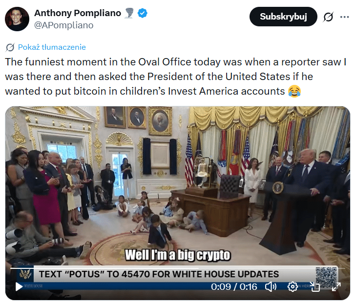 Trump wpuści Bitcoina do kont dla dzieci? W tle zarzut o „przysługę” dla krypto