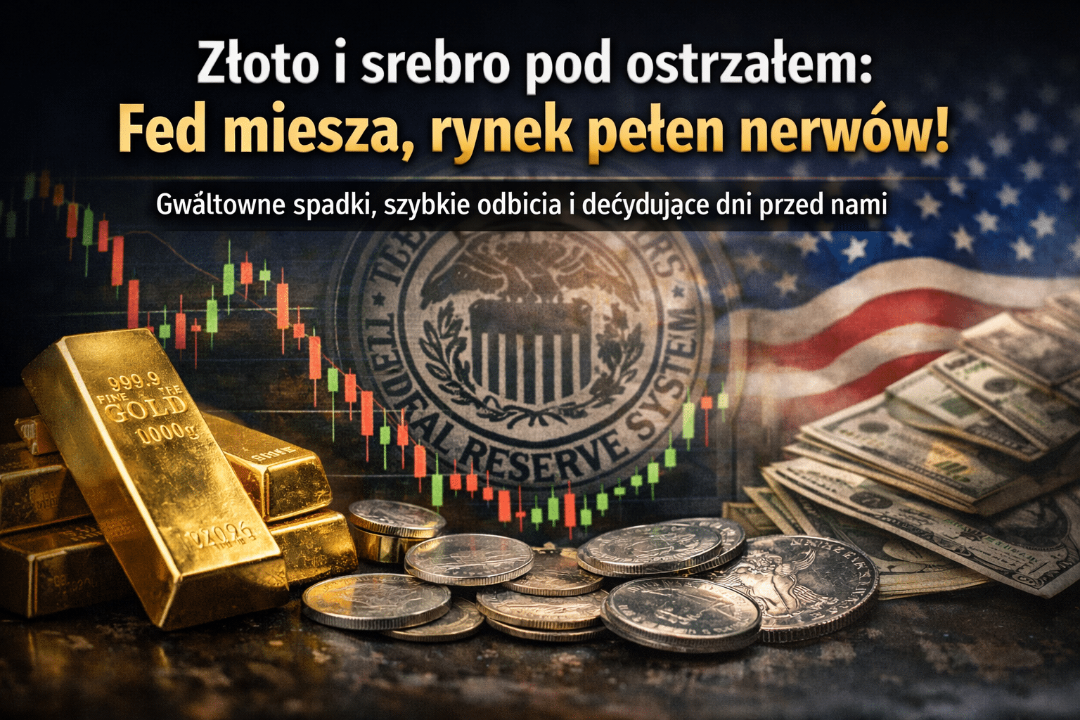 Złoto i srebro po gwałtownych ruchach: rynek wchodzi w tryb wysokiej zmienności, a Fed znów ustawia tempo