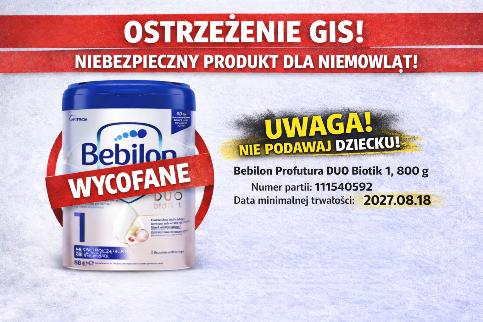 Bebilon – kolejne wycofanie skażonego mleka