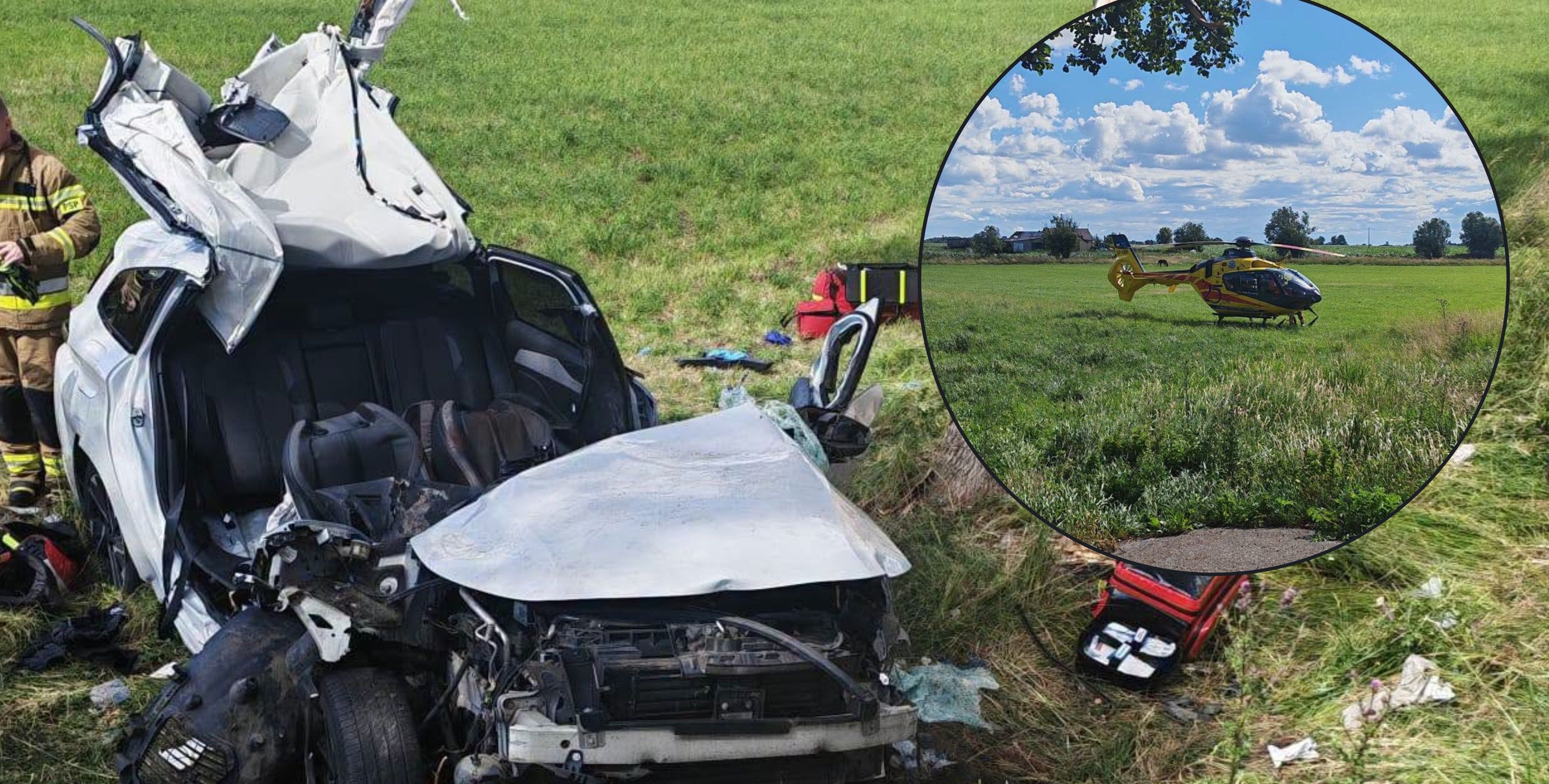 Tragiczny wypadek na DK60. Nie żyje 35-letni pasażer. Na miejscu lądował LPR