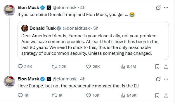 Elon Musk commented on Donald Tusk's post. He writes about a 'bureaucratic monster'