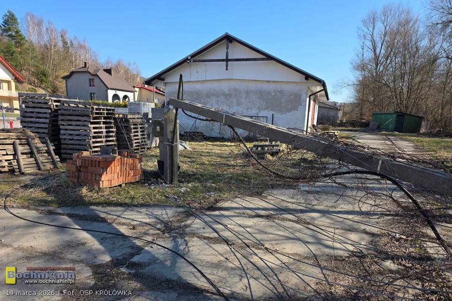 Królówka. Silny wiatr połamał słupy energetyczne. Część mieszkańców bez prądu