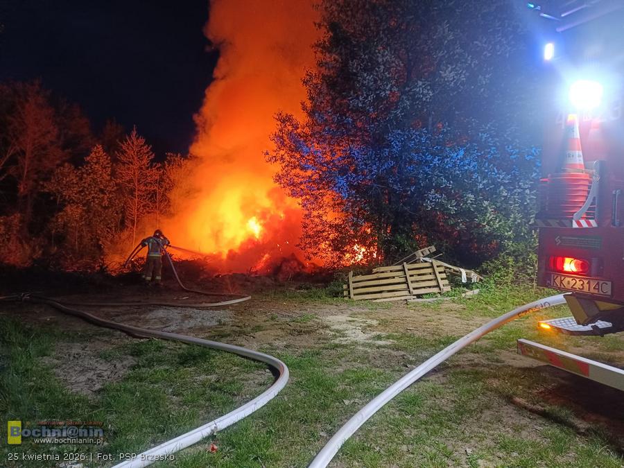 Pożar w Mokrzyskach. Trwa dogaszanie ognia przy lesie