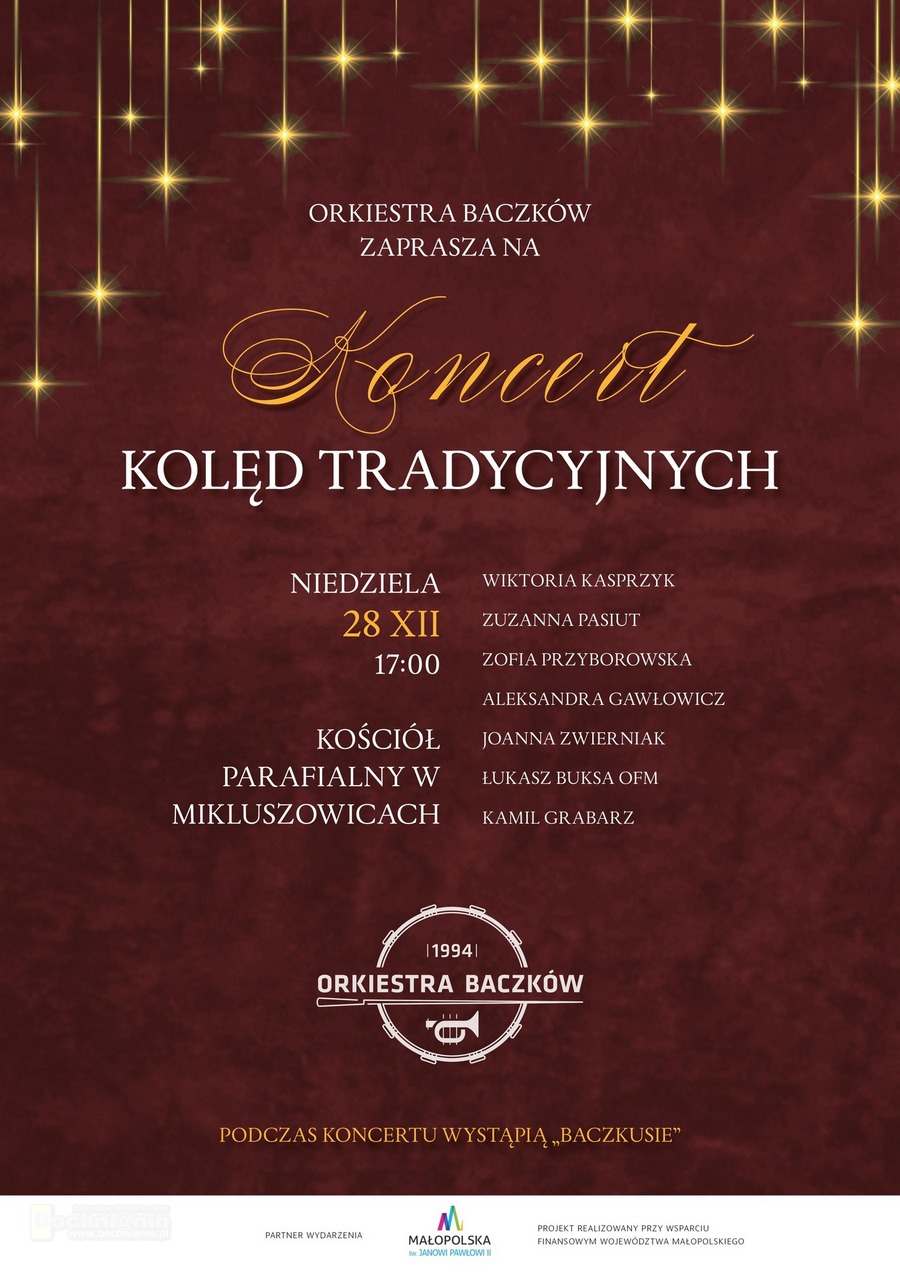 Orkiestra Baczków. W niedzielę koncert tradycyjnych kolęd w Mikluszowicach