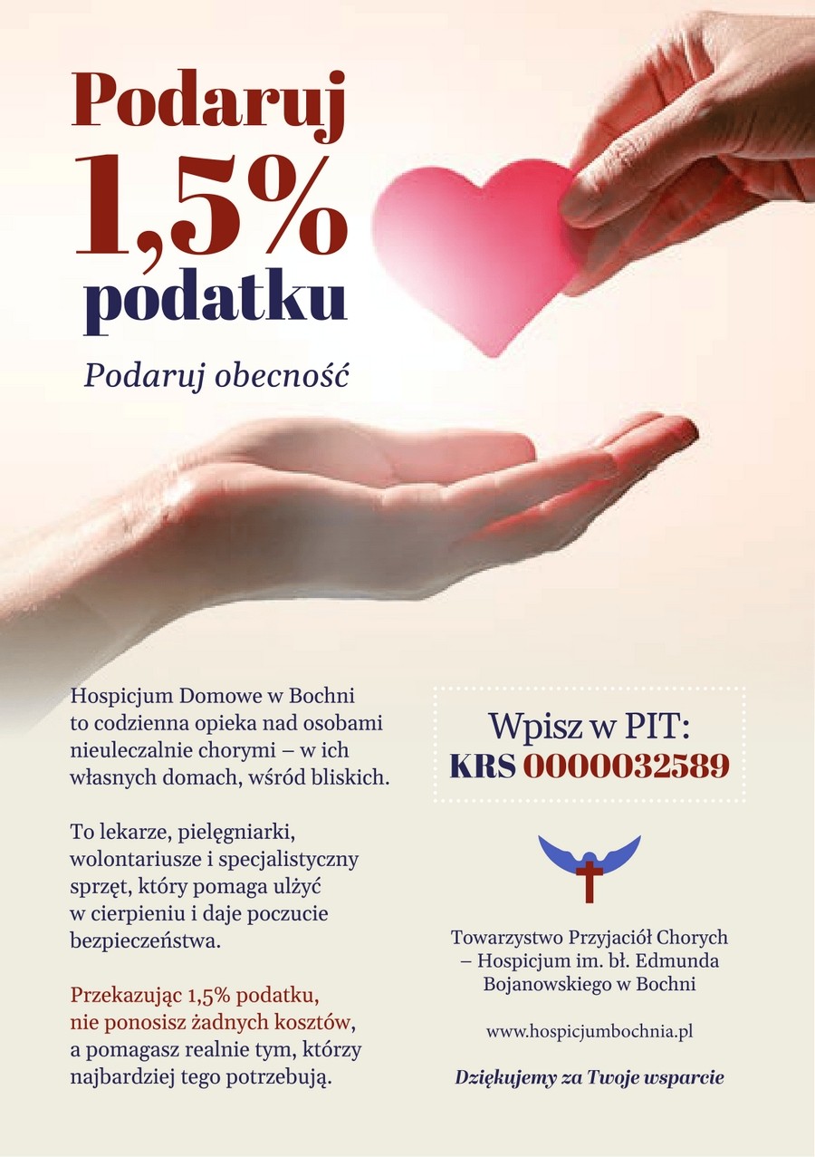 Hospicjum Domowe w Bochni prosi o wsparcie z 1,5% podatku