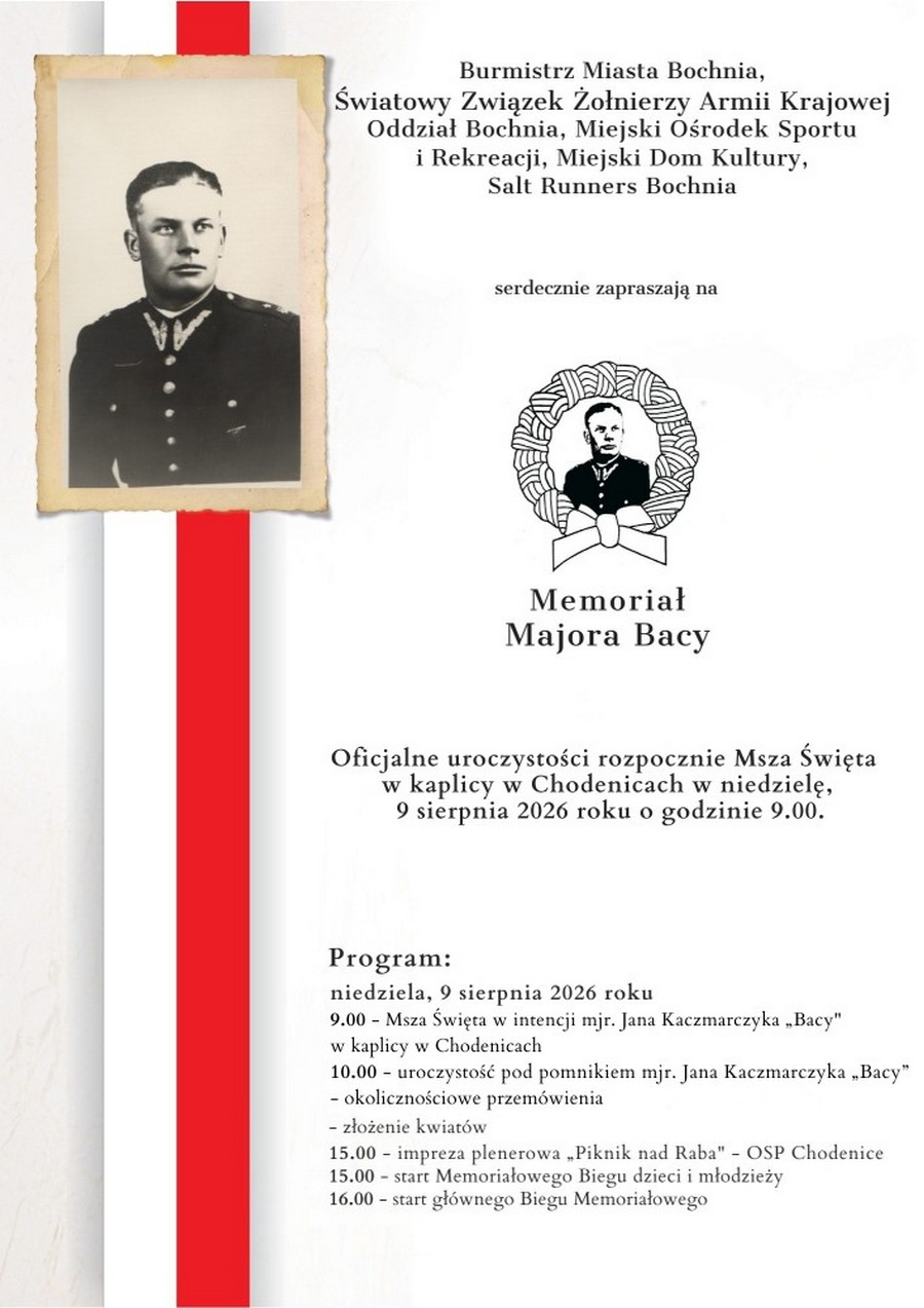 Memoriał Majora Bacy 2026 w Bochni. Uroczystości, bieg i Piknik nad Rabą – PROGRAM