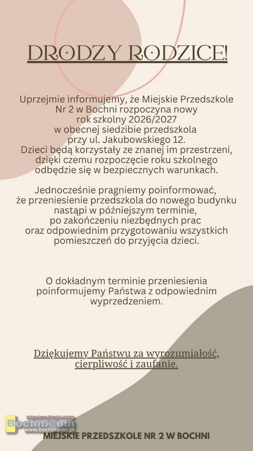 Bochnia. Miejskie Przedszkole nr 2 nie przeniesie się do nowej siedziby od 1 września