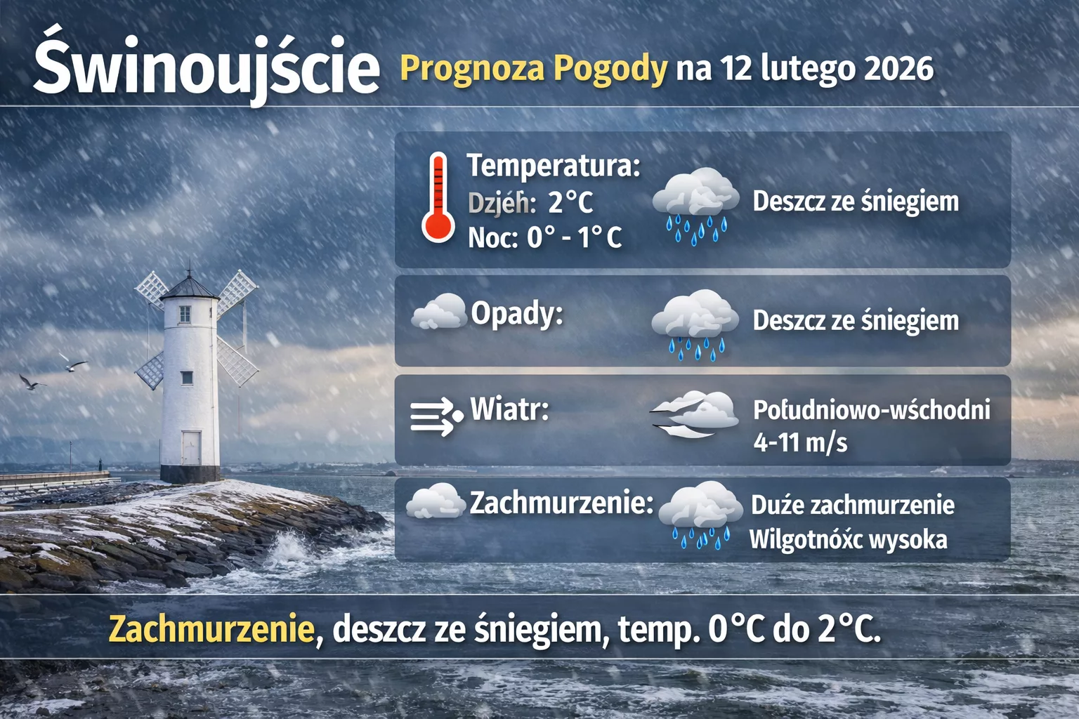 Prognoza pogody Świnoujście 12 lutego 2026. Zimowy dzień nad Bałtykiem