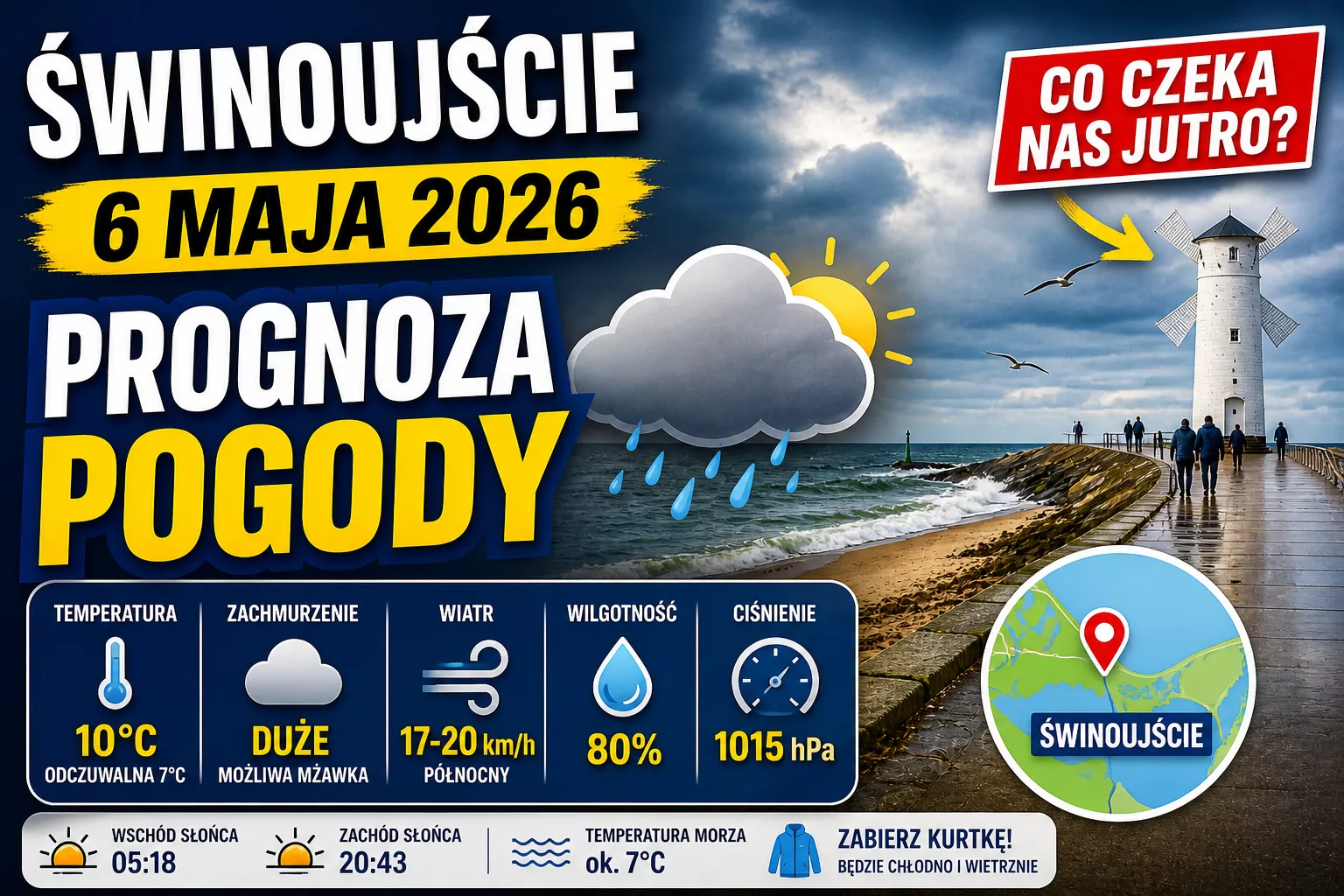 Pogoda w Świnoujściu 6 maja 2026. Nad morzem zrobiło się chłodno. Turyści muszą przygotować kurtki
