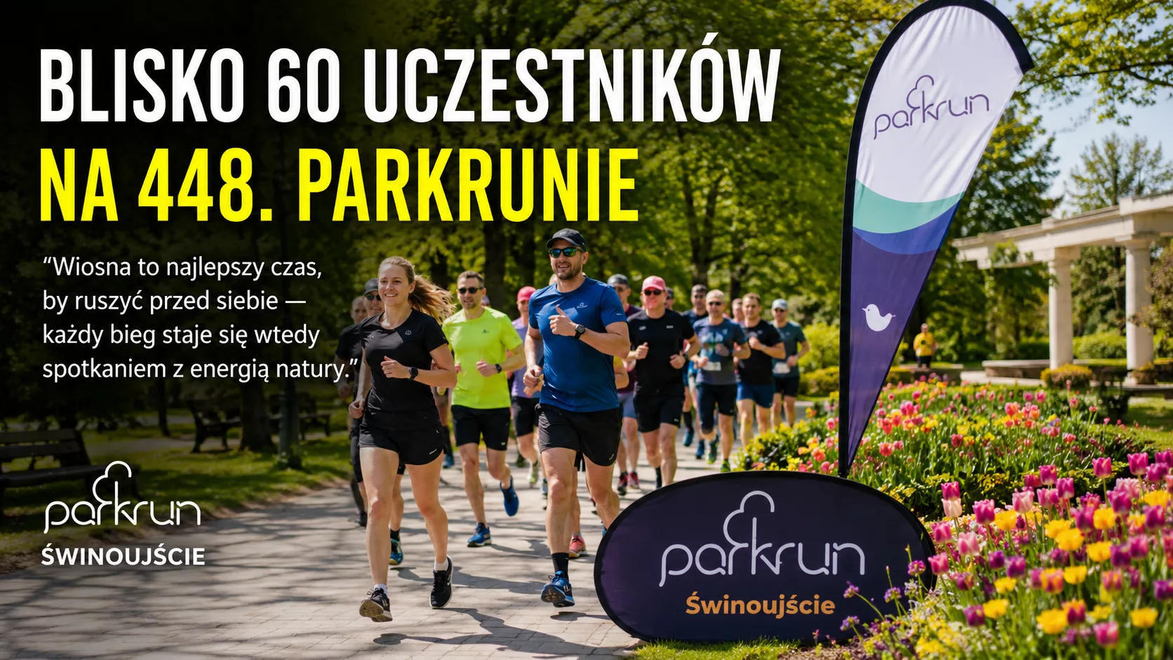 Blisko 60 uczestników na 448. parkrunie w Świnoujściu. Wiosenna energia opanowała Park Zdrojowy