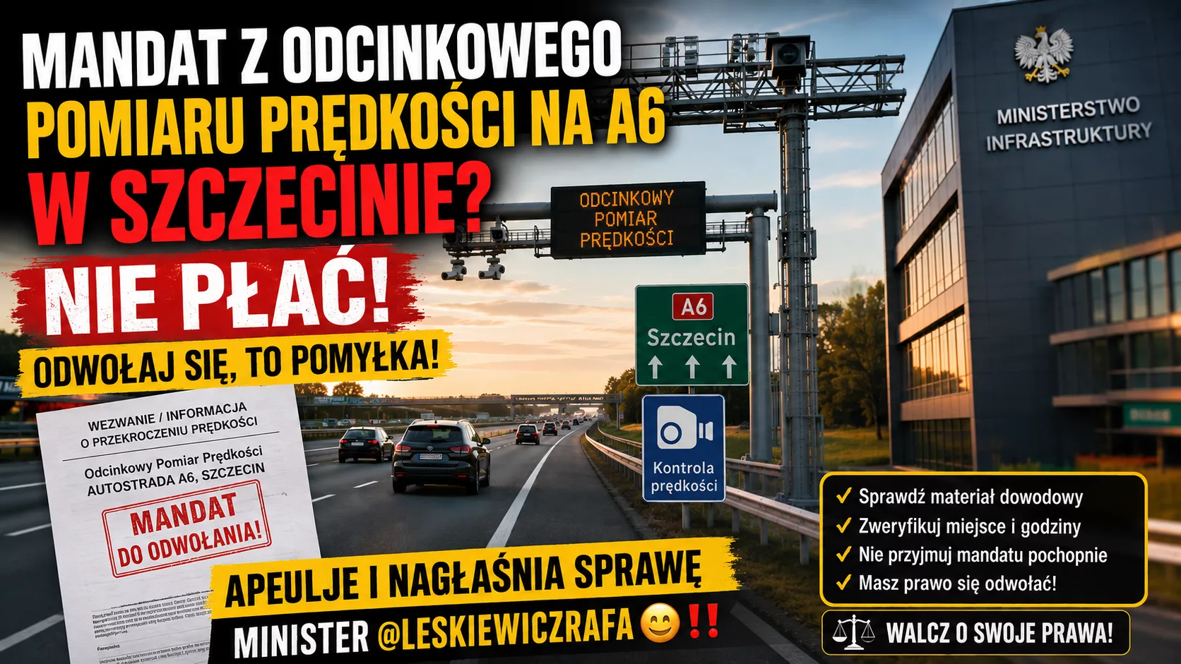 Odcinkowy pomiar prędkości na A6 w Szczecinie budzi kontrowersje. Kierowcy alarmują