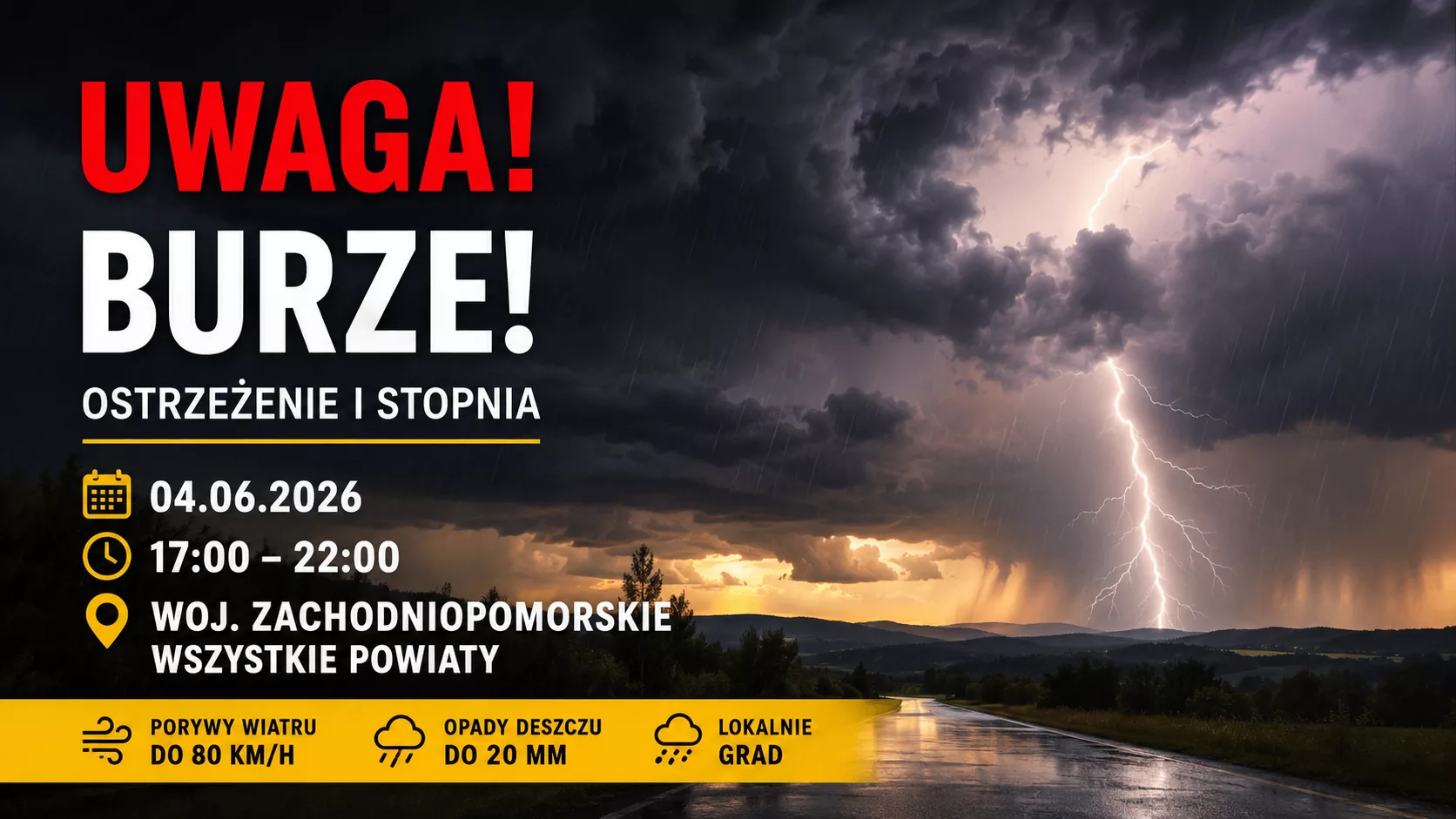 UWAGA! Nad Zachodniopomorskim przejdą gwałtowne burze. IMGW wydał ostrzeżenie dla całego województwa