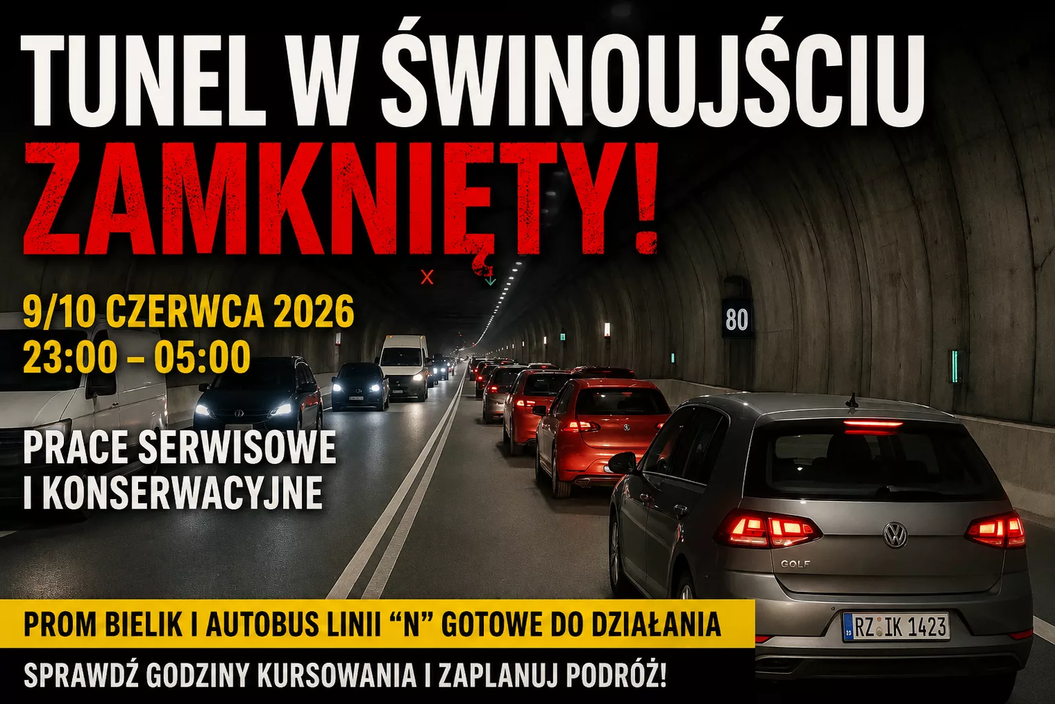 Pilne! Nocne zamknięcie tunelu w Świnoujściu. Sprawdź godziny kursowania promu Bielik