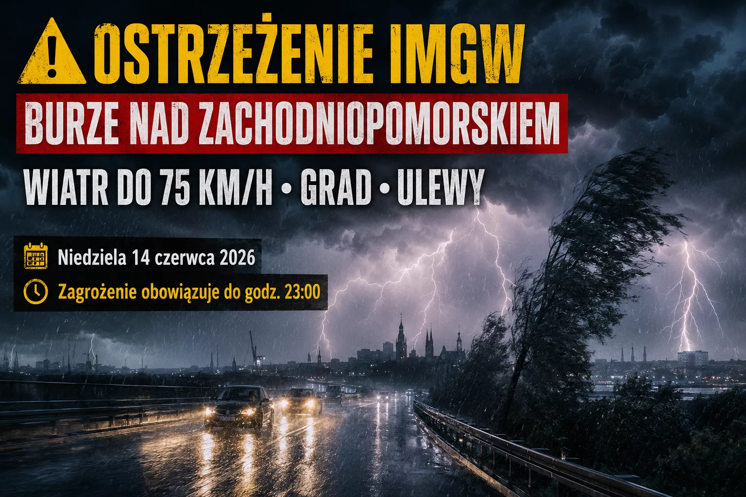 Ostrzeżenie IMGW: Burze nad Zachodniopomorskiem. Silny wiatr, ulewy i grad. Mieszkańcy powinni zachować ostrożność