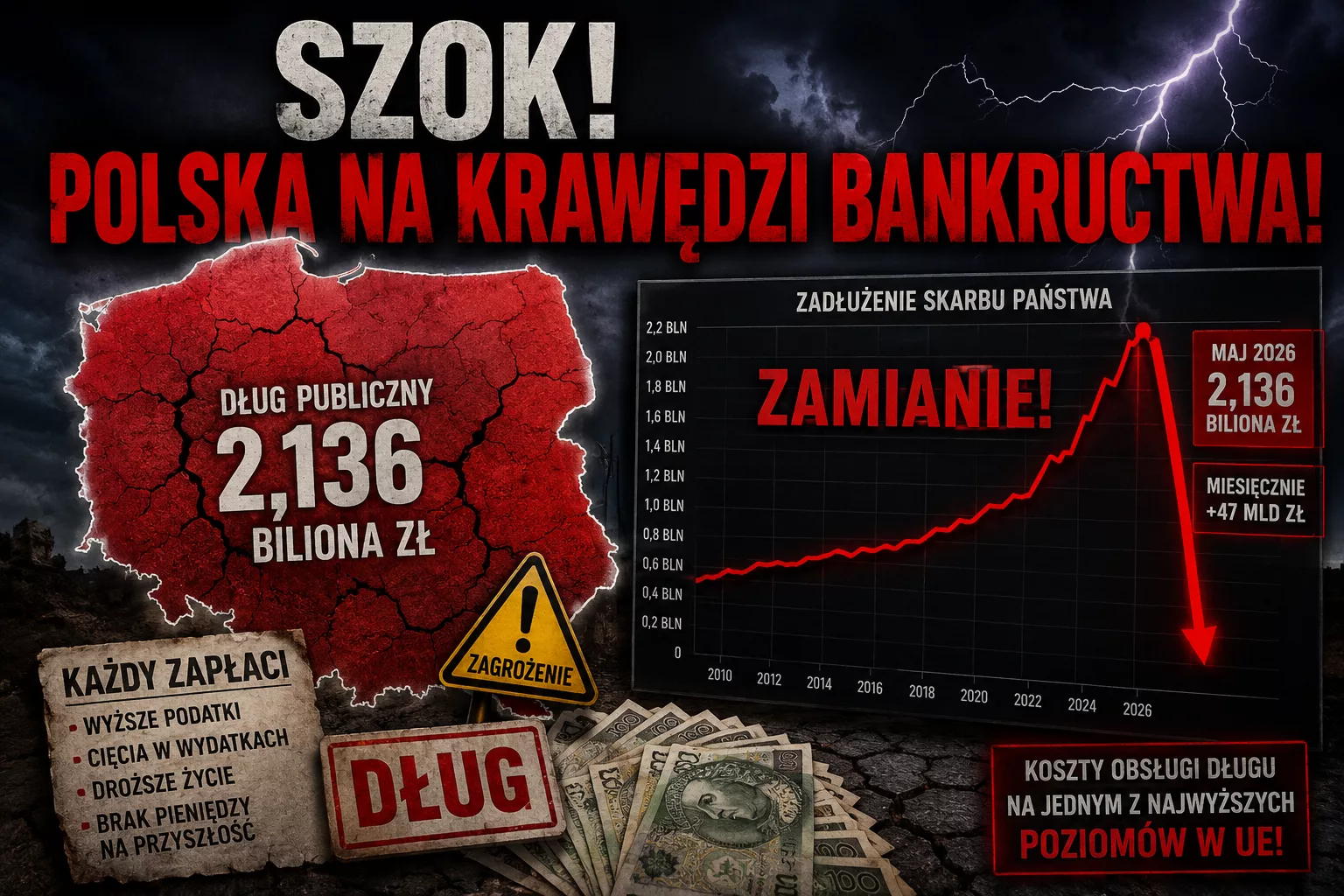 Dług rośnie w błyskawicznym tempie. Polska przekroczyła 2,1 biliona złotych zadłużenia