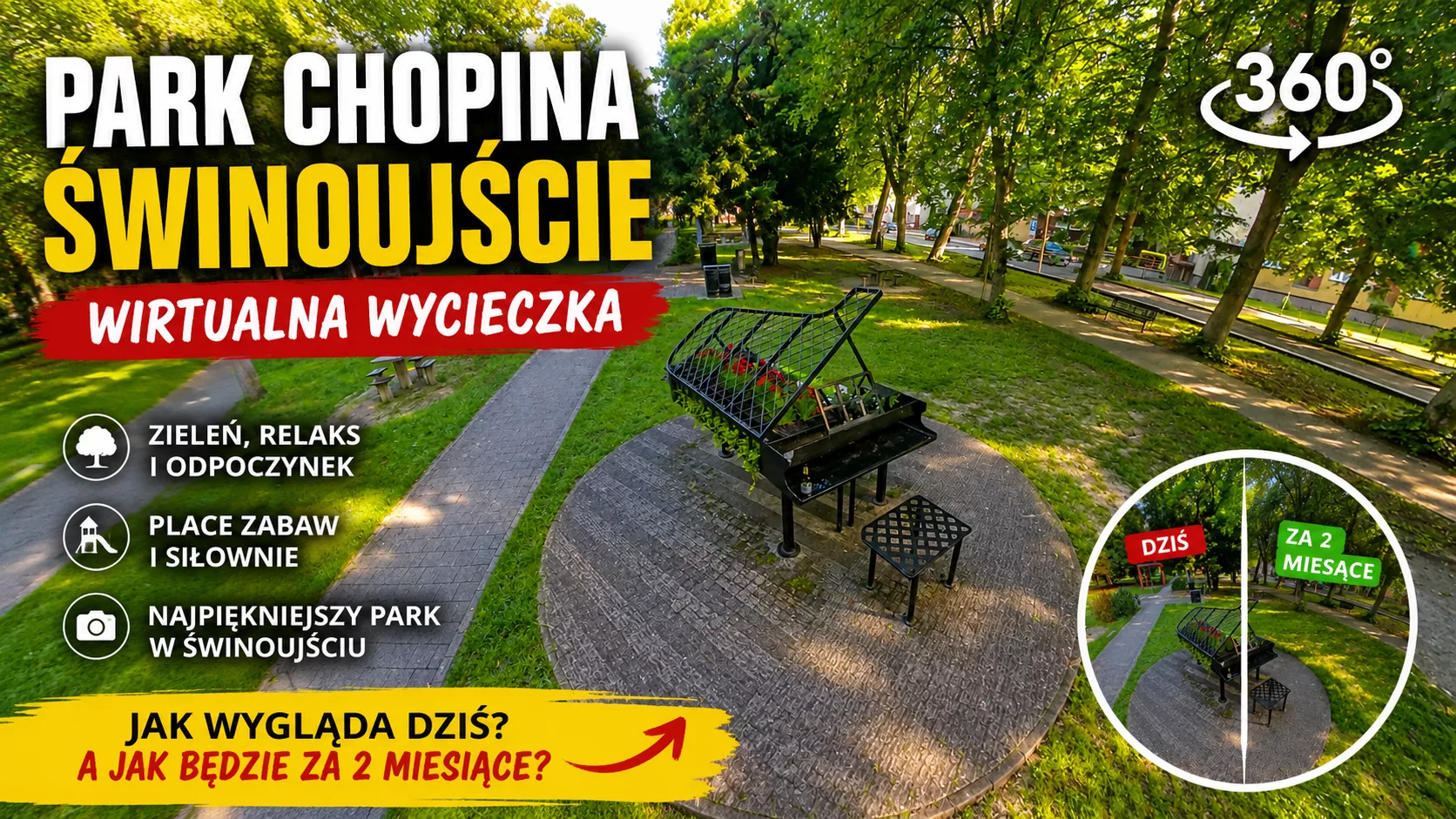 Park Chopina w Świnoujściu. Wirtualny spacer 360° po zielonym sercu miasta