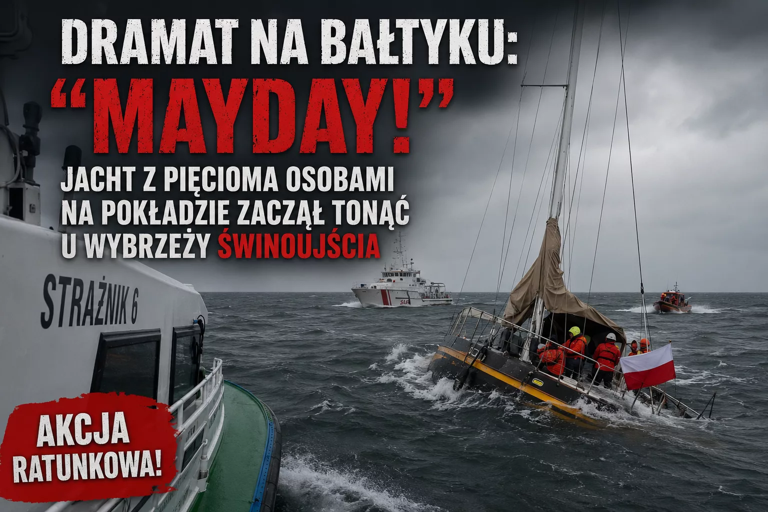 Dramat na Bałtyku: „Mayday!” Jacht z pięcioma osobami na pokładzie zaczął tonąć u wybrzeży Świnoujścia