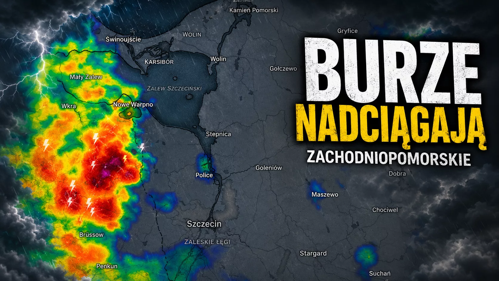 Burze zbliżają się do Pomorza Zachodniego. Niebezpieczne komórki na zachód od Świnoujścia i Szczecina