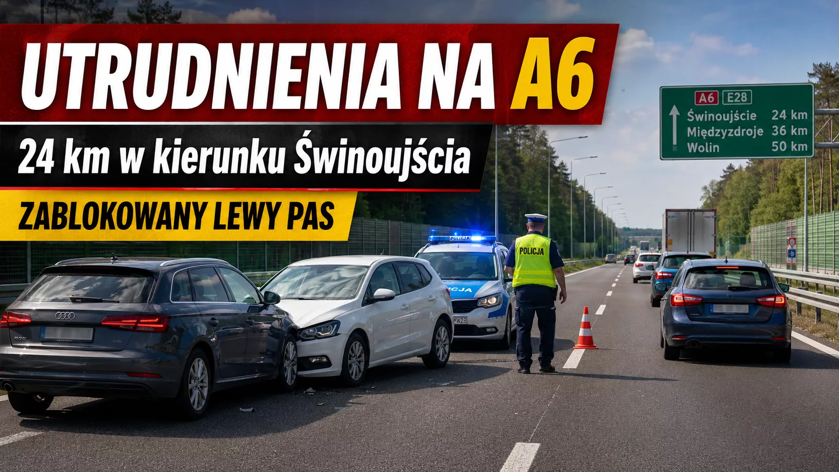 Uwaga kierowcy jadący w kierunku Świnoujścia. W piątek, 14 sierpnia, na autostradzie A6 występują utrudnienia w ruchu.