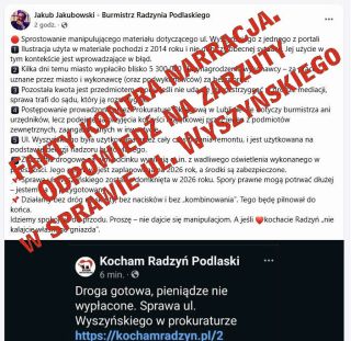 Fakty kontra narracja. Odpowiedź na zarzuty Jakuba Jakubowskiego w sprawie ul. Wyszyńskiego