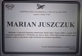 Kondolencje z powodu śmierci Śp. Mariana Juszczuka