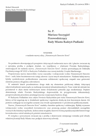 W Radzyniu może pojawić się ulica „Honorowych Dawców Krwi”. Jest oficjalny wniosek