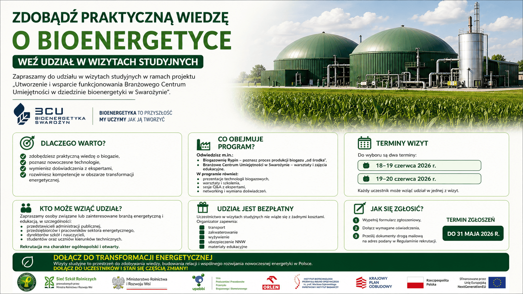 Zaproszenie na wizyty studyjne ORLEN – bioenergetyka w praktyce (rekrutacja trwa)