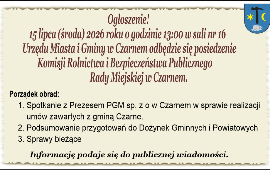 Komisja Rolnictwa i Bezpieczeństwa Publicznego Rady Miejskiej w Czarnem