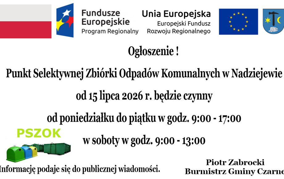 Punkt Selektywnej Zbiórki Odpadów Komunalnych w Nadziejewie