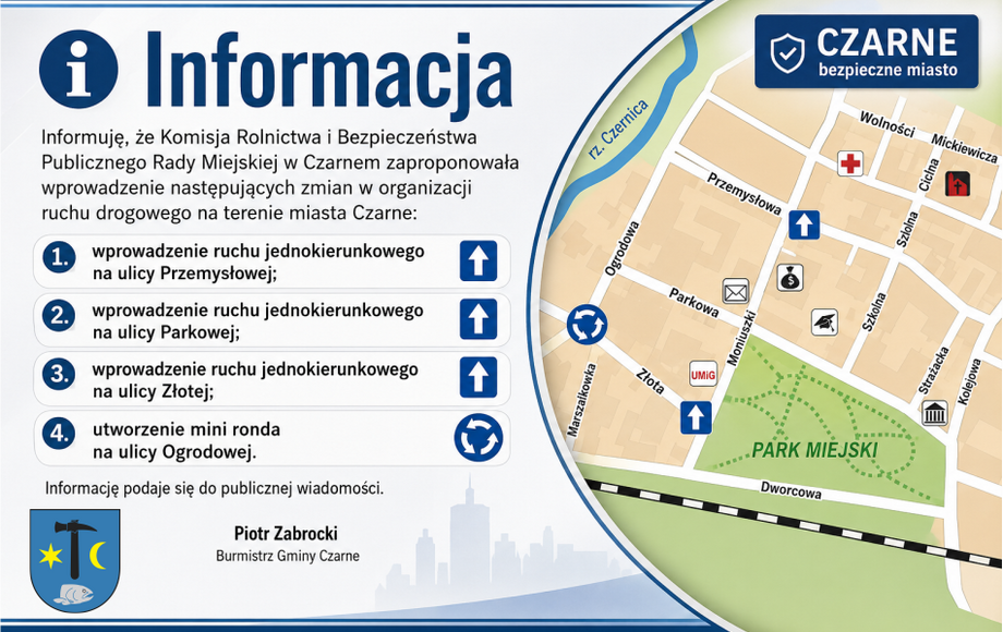 Proponowane zmiany w organizacji ruchu drogowego na terenie miasta Czarne