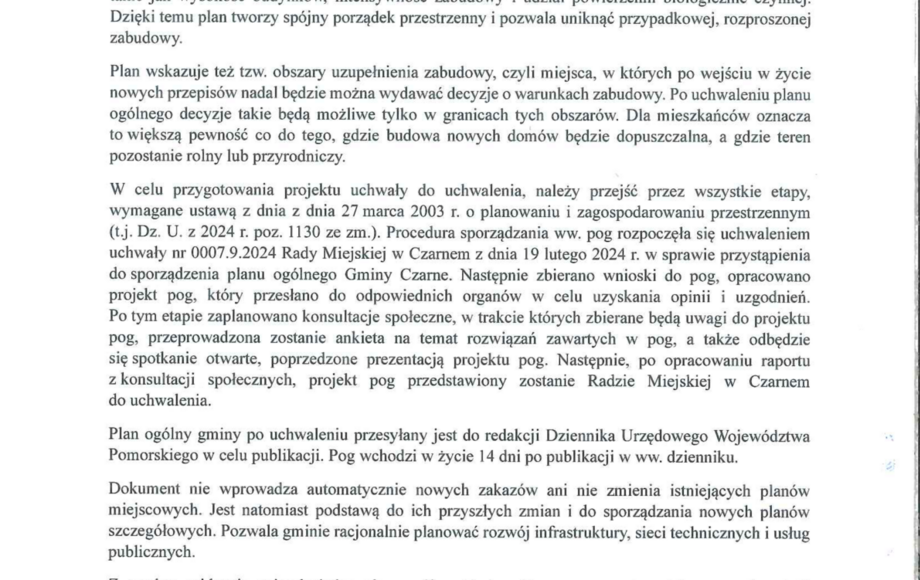 Plan ogólny Gminy Czarne – co warto wiedzieć?