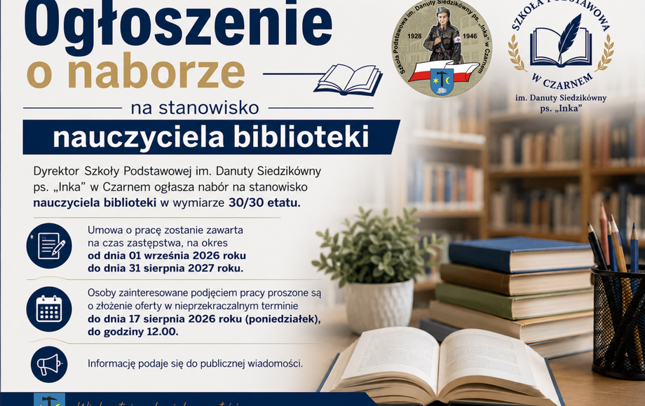 Ogłoszenie o naborze na stanowisko nauczyciela biblioteki