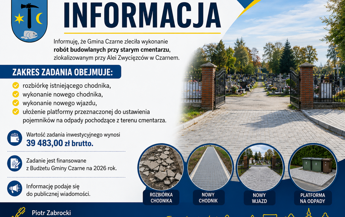 Informacja o robotach budowlanych na starym cmentarzu.