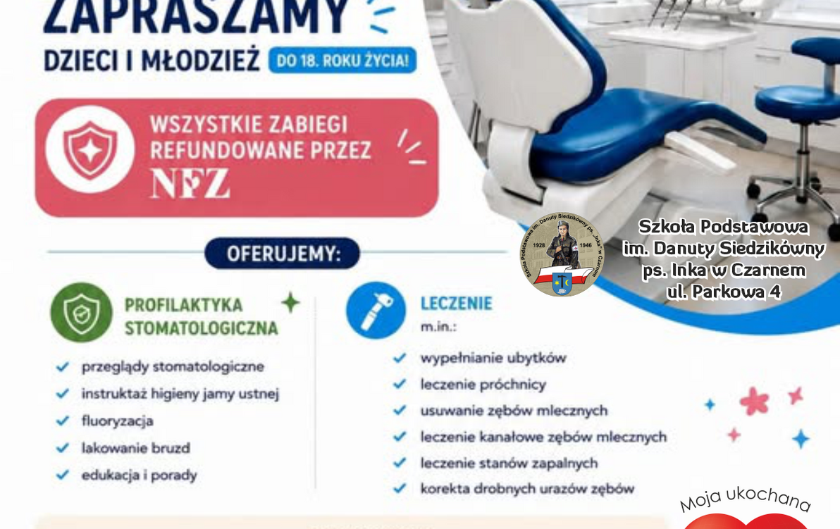 Gabinet stomatologiczny dla dzieci i młodzieży w Czarnem.