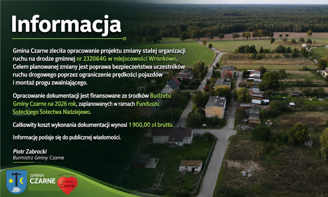 Opracowanie projektu zmiany stałej organizacji ruchu na drodze gminnej - Wronkowo