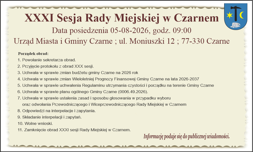 XXXI Sesja Rady Miejskiej w Czarnem
