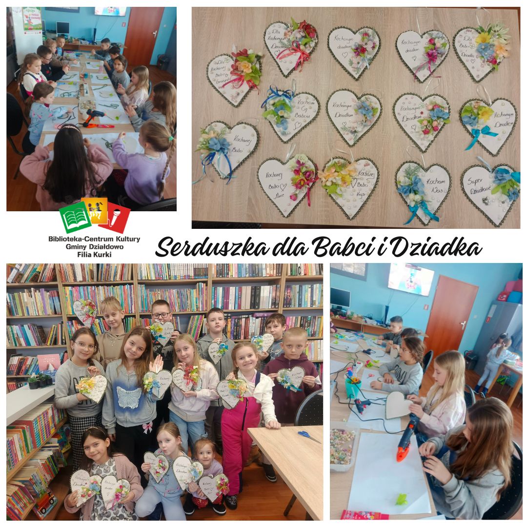 Serduszka dla Babci i Dziadka w bibliotece w Kurkach