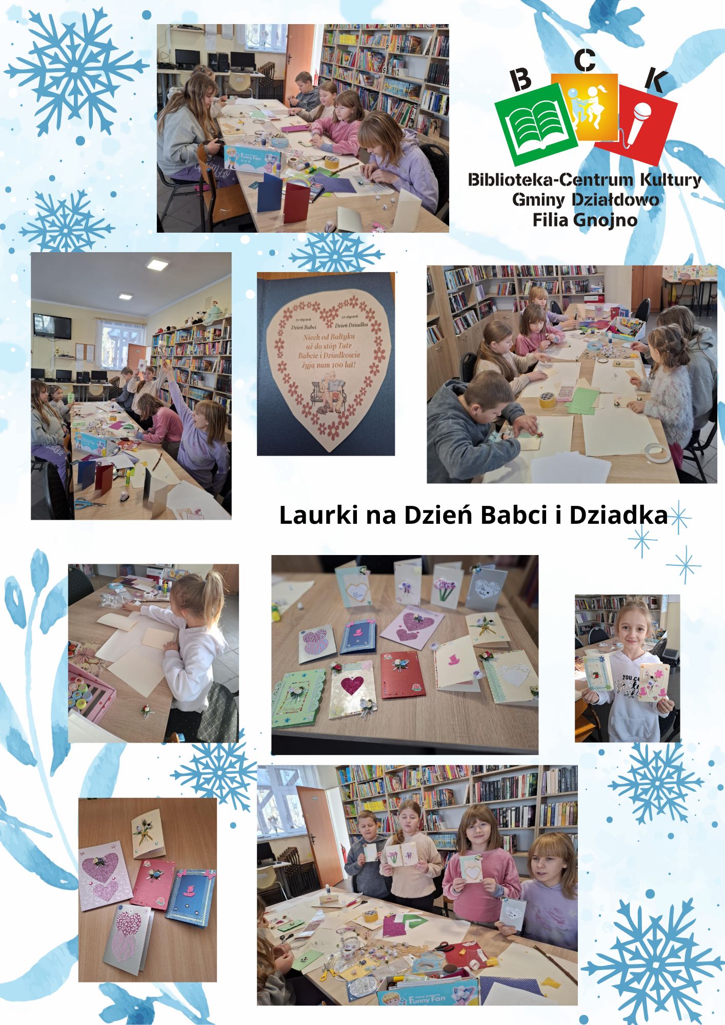 Warsztaty plastyczne z okazji Dnia Babci i Dziadka w bibliotece BCK Gnojno