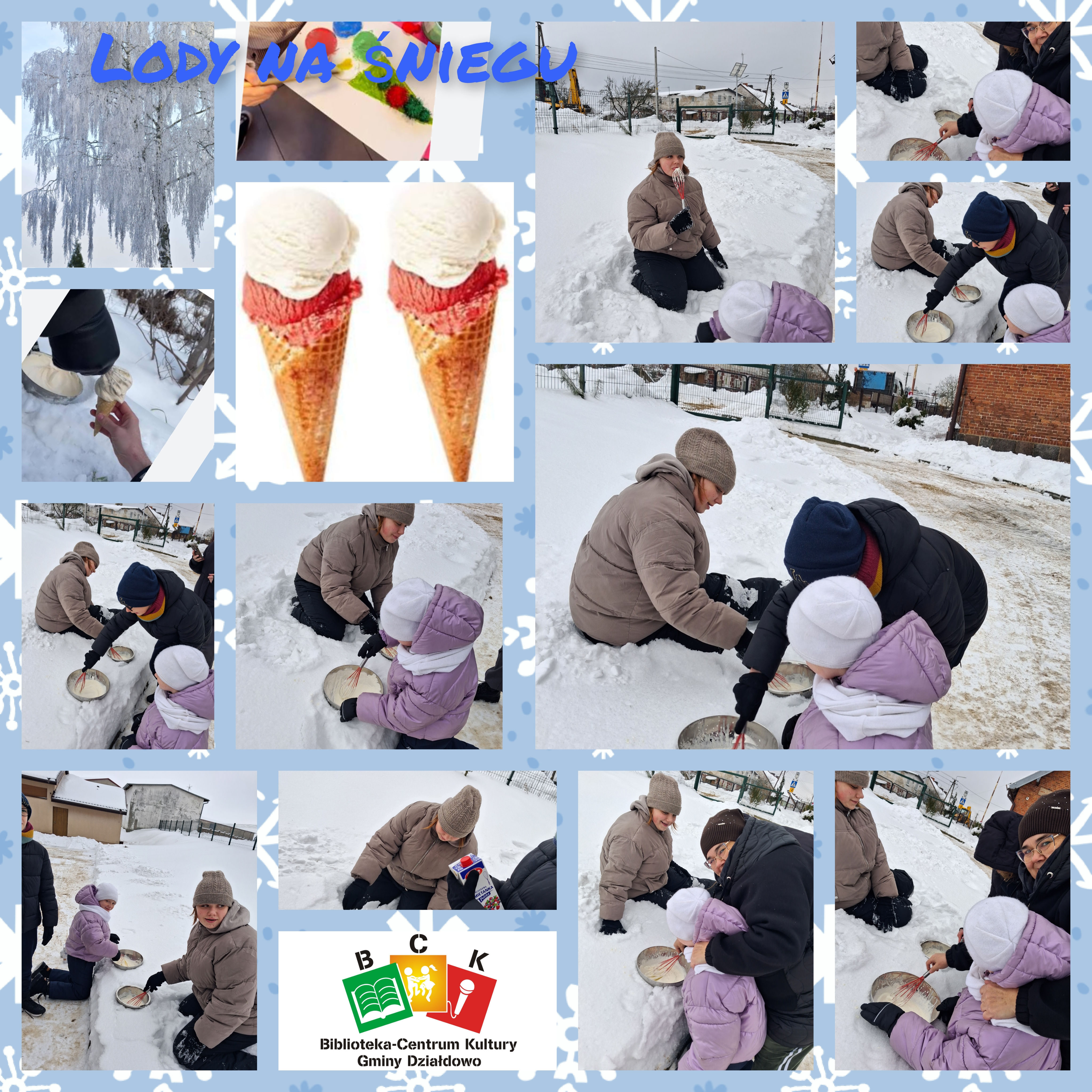 Lody robione na śniegu – świetlica w Grzybinach