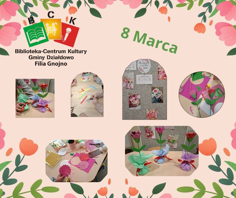 Zajęcia plastyczne z okazji „Dnia Kobiet” w bibliotece w Gnojnie