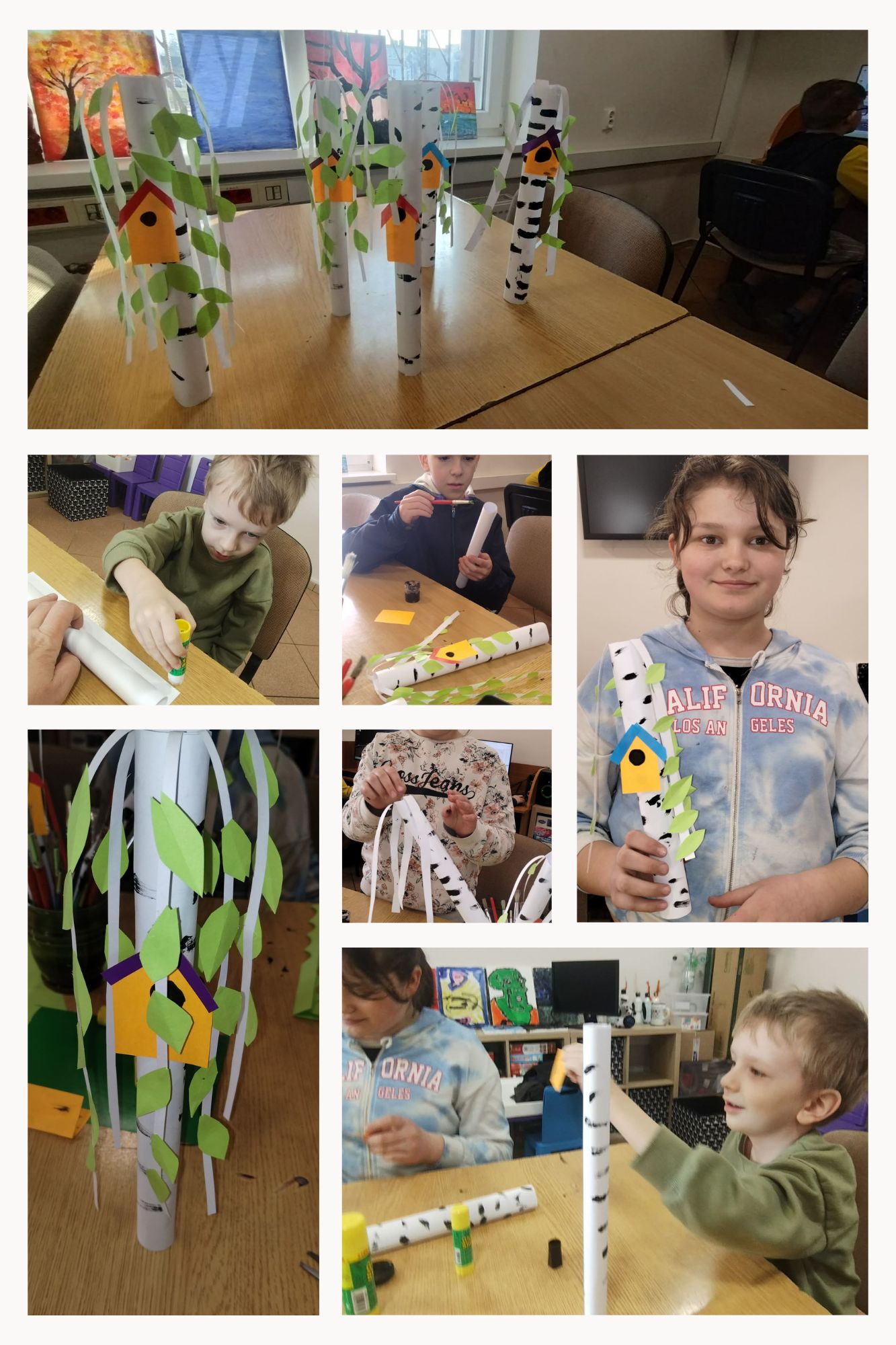 Warsztaty tworzenia wiosennych brzózek z papieru w bibliotece w Turzy Wielkiej