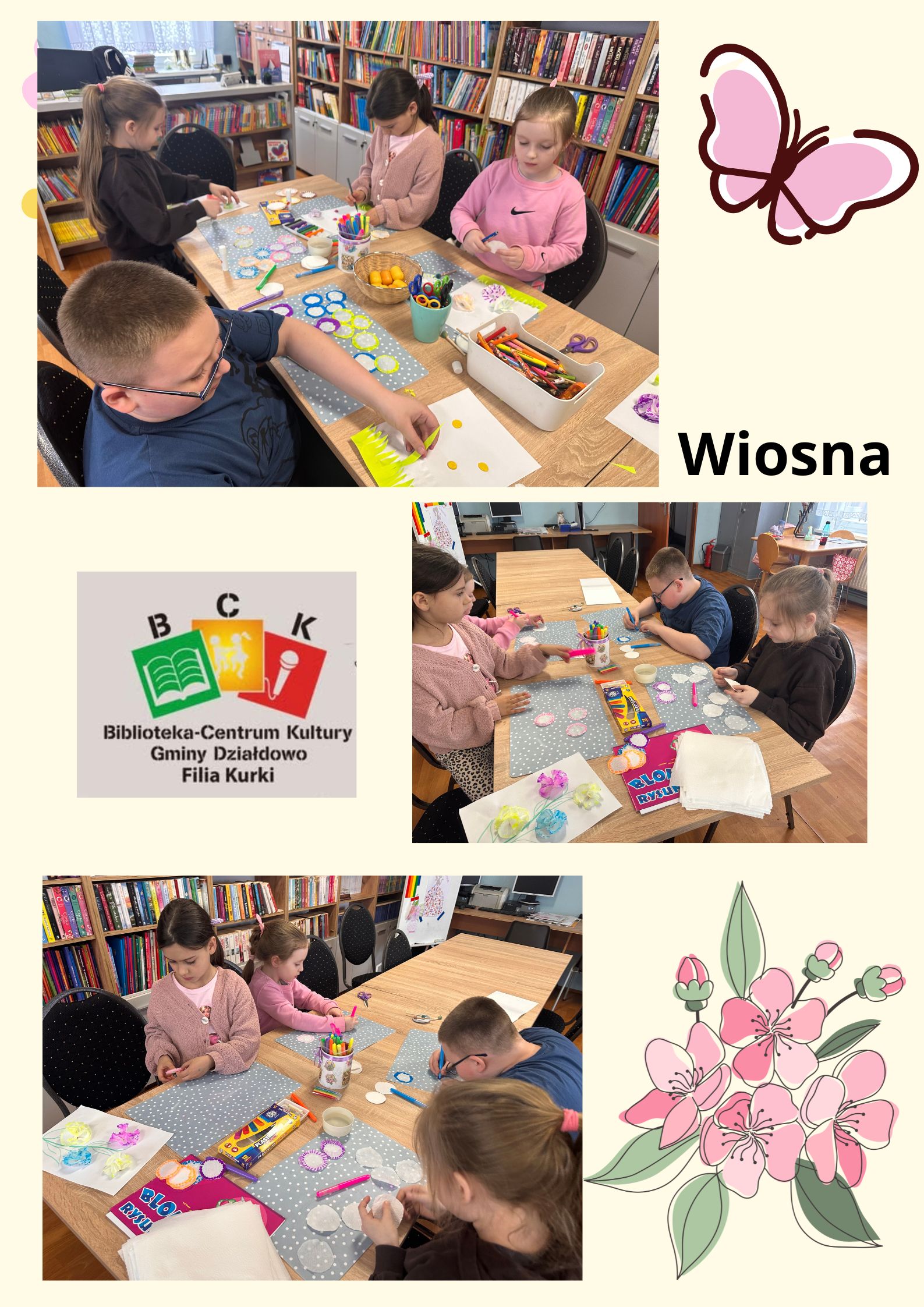 Zajęcia plastyczne z kolorami w bibliotece w Kurkach