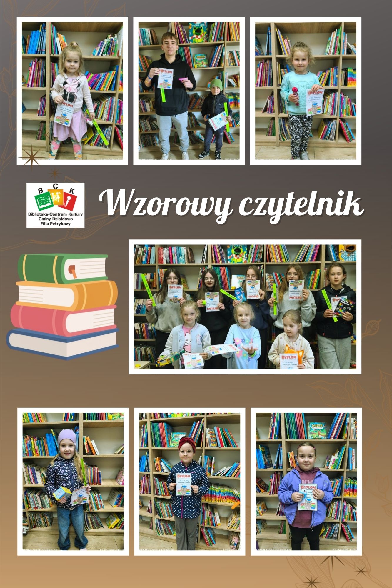 Wzorowy czytelnik w bibliotece w Petrykozach
