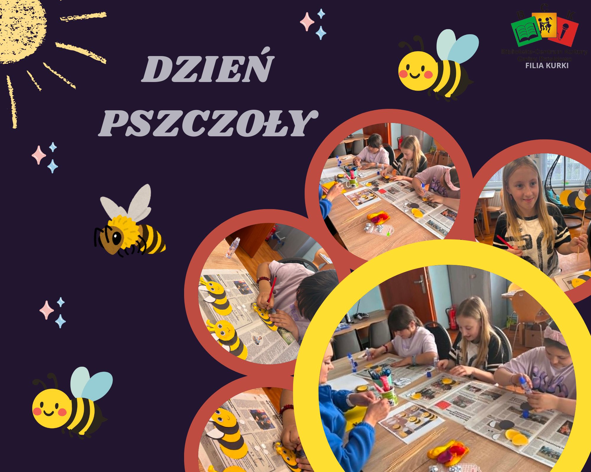 Zajęcia plastyczne w bibliotece w Kurkach – Dzień Pszczoły