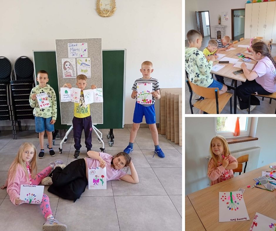 Kolorowe kartki na ,,Dzień Mamy,, w świetlicy w Sławkowie.