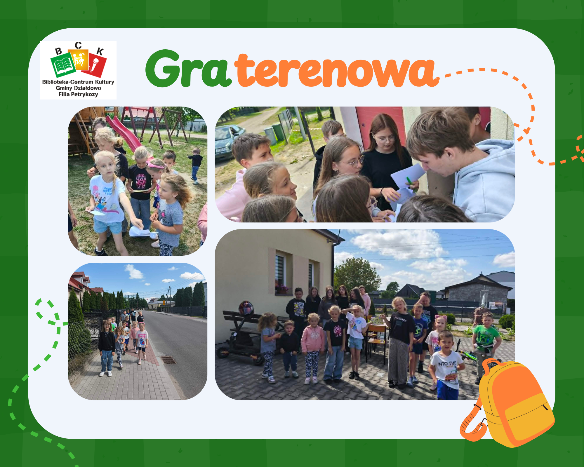 Gra terenowa i ognisko z okazji Dnia Dziecka w bibliotece w Petrykozach